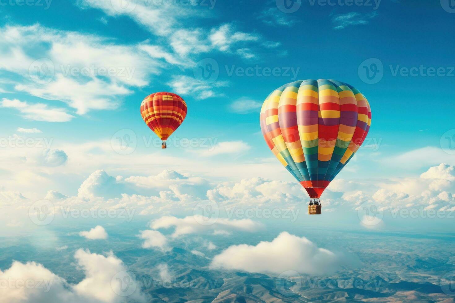 Balloon flight. Beautiful background, travel theme. Generative AI photo