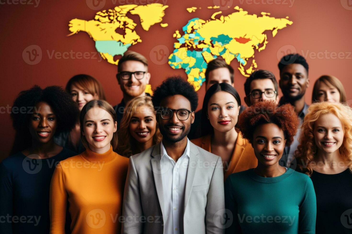 Group of different ethnicities. International Day office background. Generative AI photo