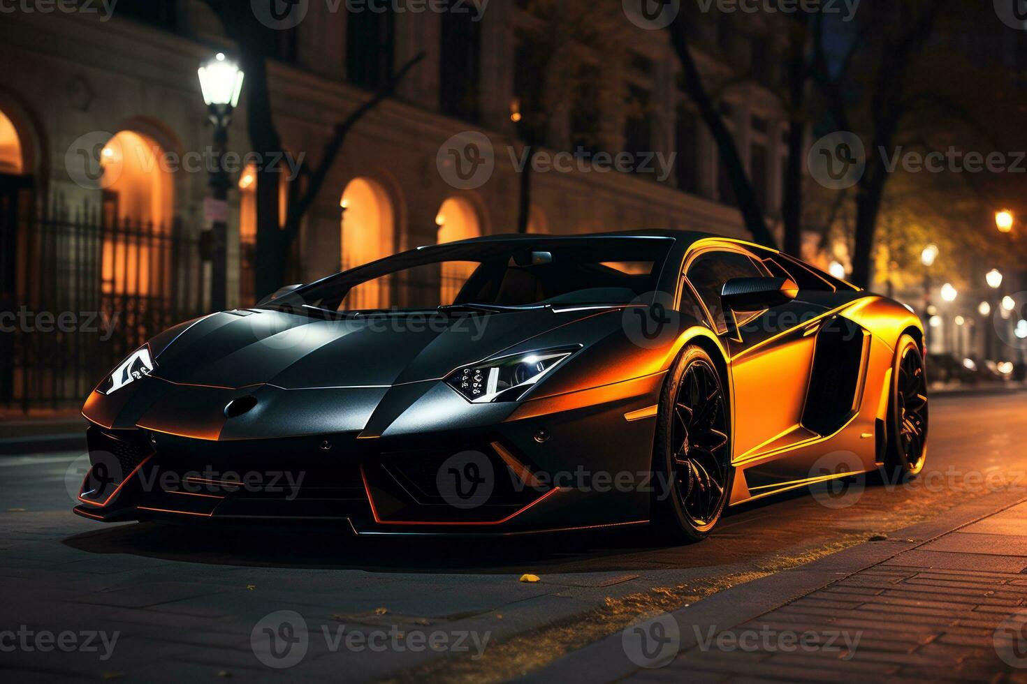 Sports car in modern urban setting. Generative AI photo