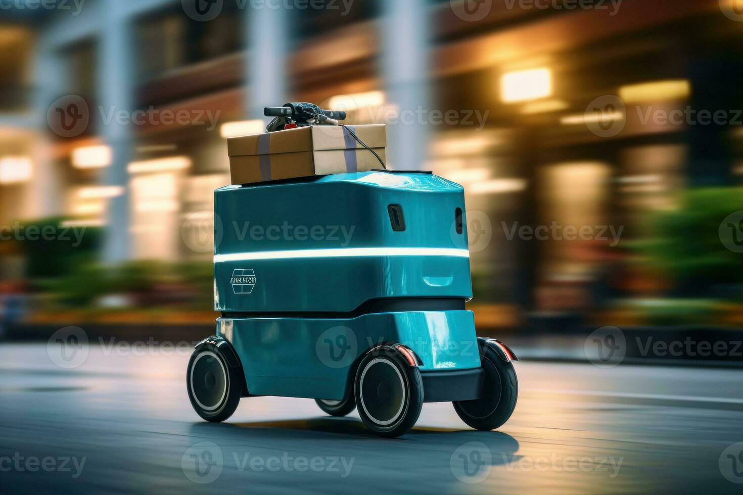 Robot delivering packages to people's homes, reflecting the future. Generative AI photo