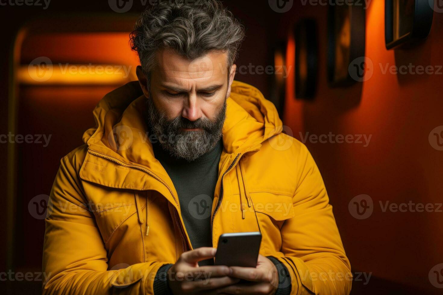 A frustrated individual staring at their phone with, exaggeration in grimace. Generative AI photo