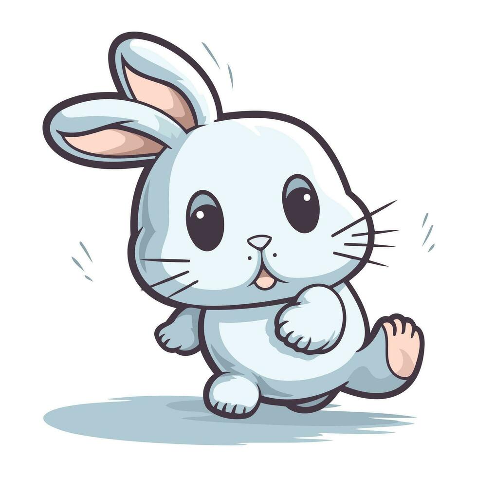 Cute white rabbit on white background. Vector illustration. Cartoon style.