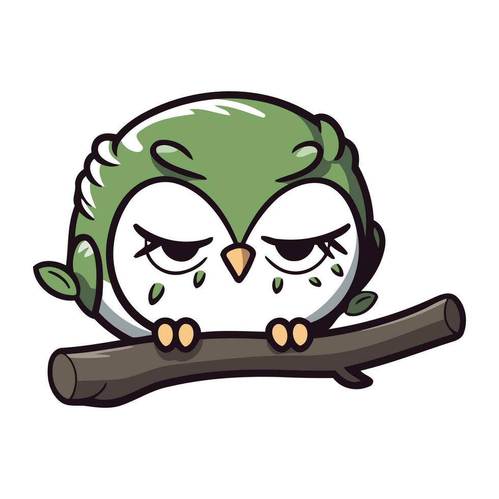 Cute cartoon owl sitting on a tree branch. Vector illustration.