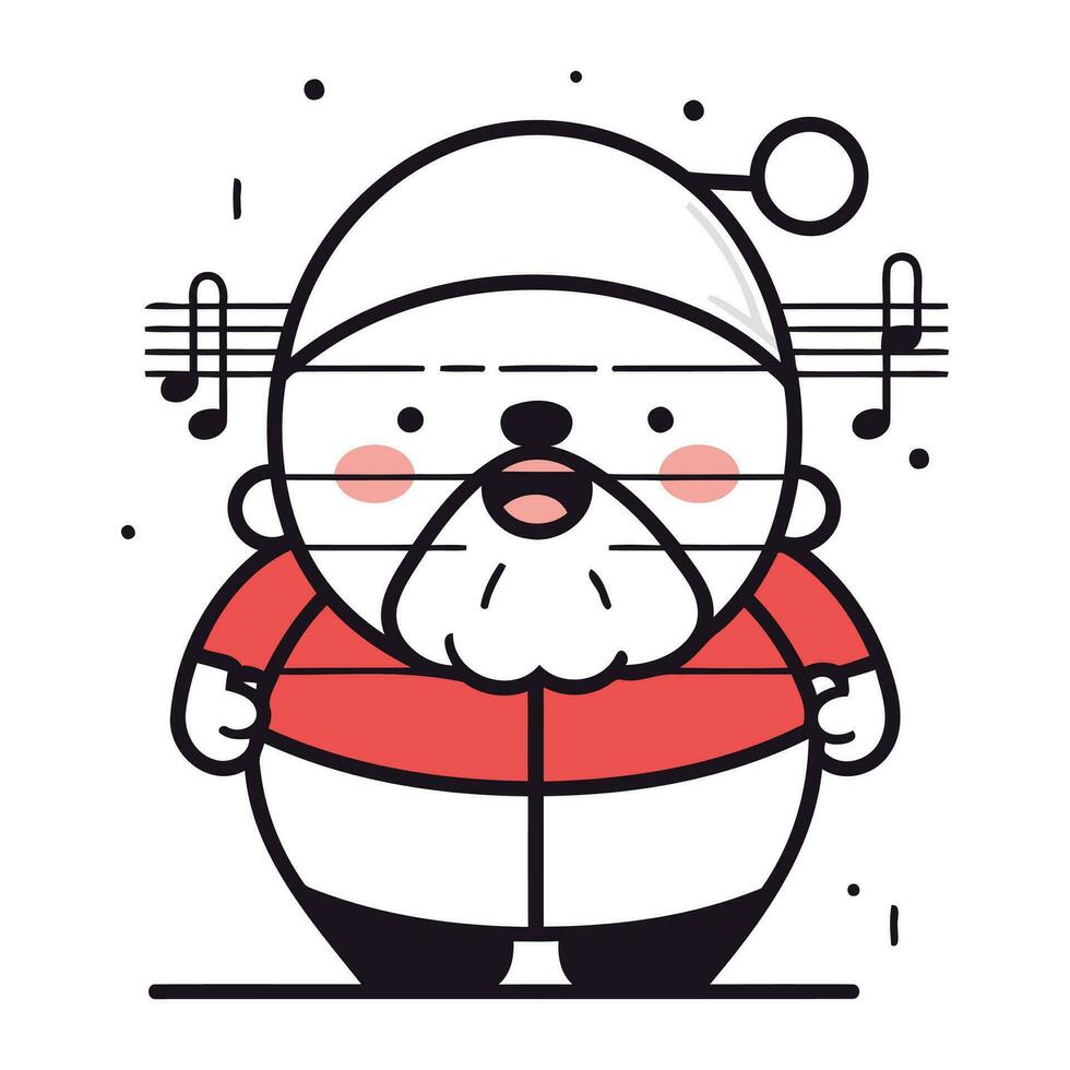 Vector illustration of Santa Claus with musical notes in his hands. Christmas icon.