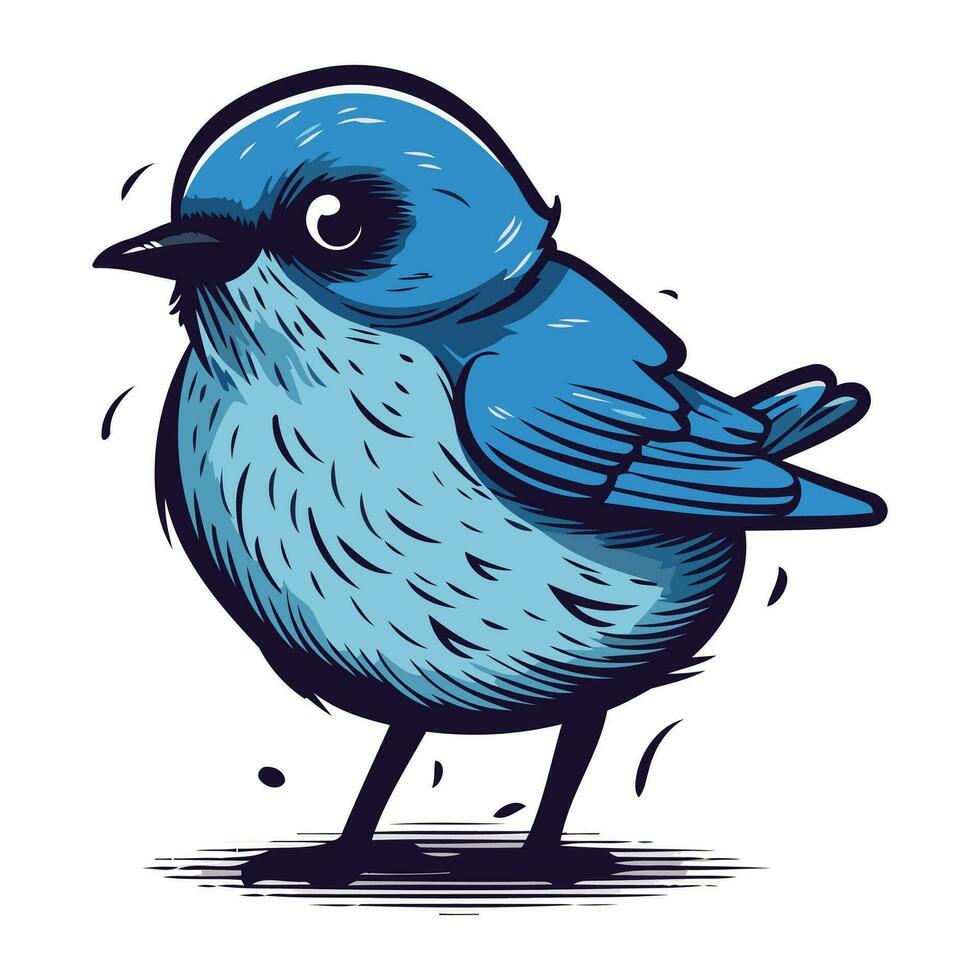 Vector image of a blue bird on a white background. Cartoon style.