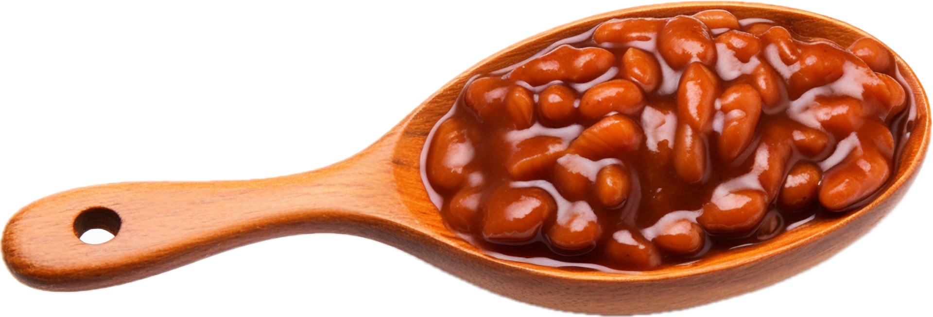 Baked beans in a spoon png with AI generated.