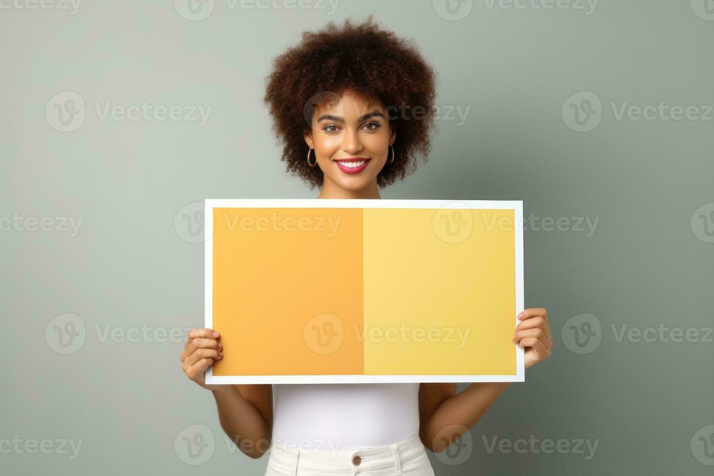 People of nationalities holding blank whiteboard. Generative AI photo