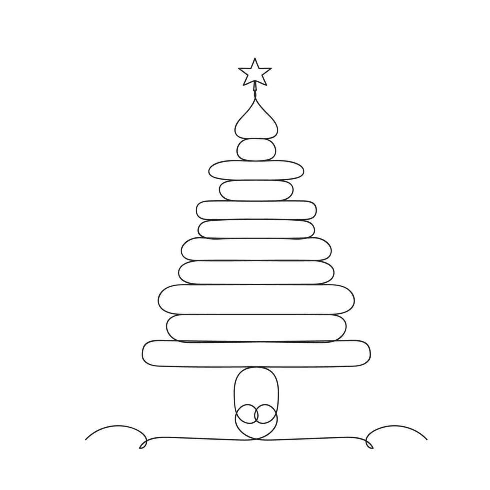 Christmas tree continuous one line icon vector illustration.