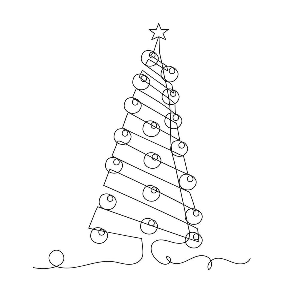 Christmas tree continuous one line icon vector illustration.