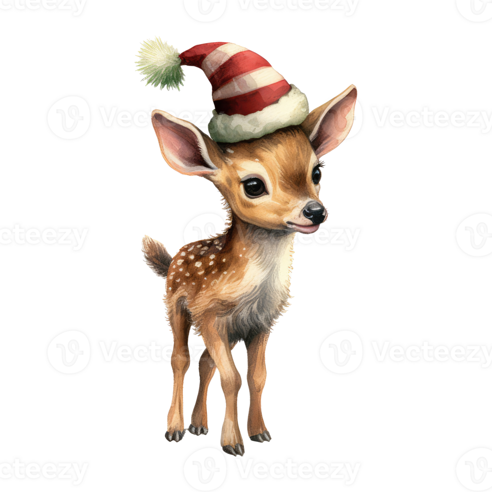 Christmas Reindeer with santa hat . AI Generated png
