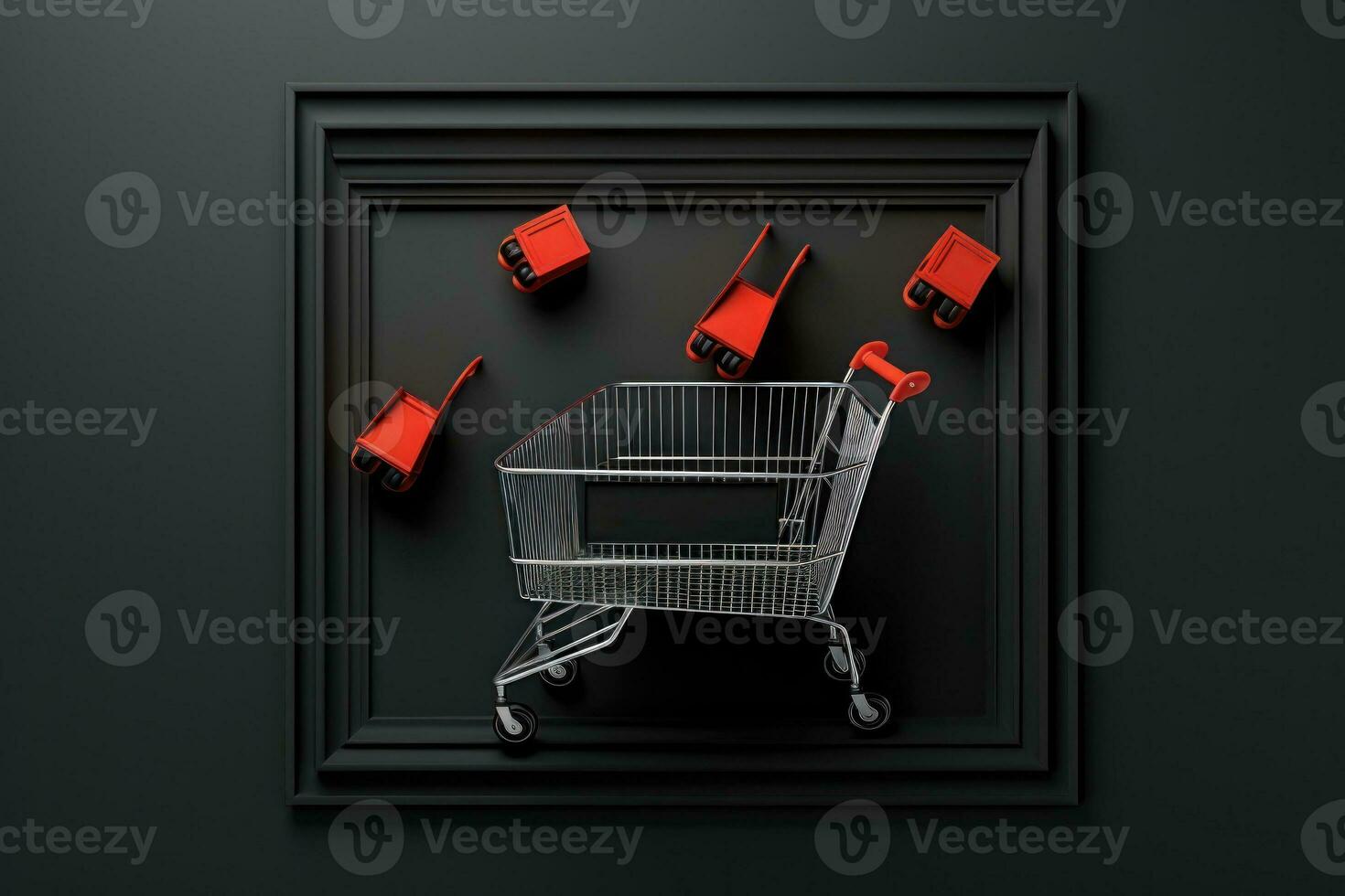 Black Friday banner with gift boxes in top view. Generative AI photo