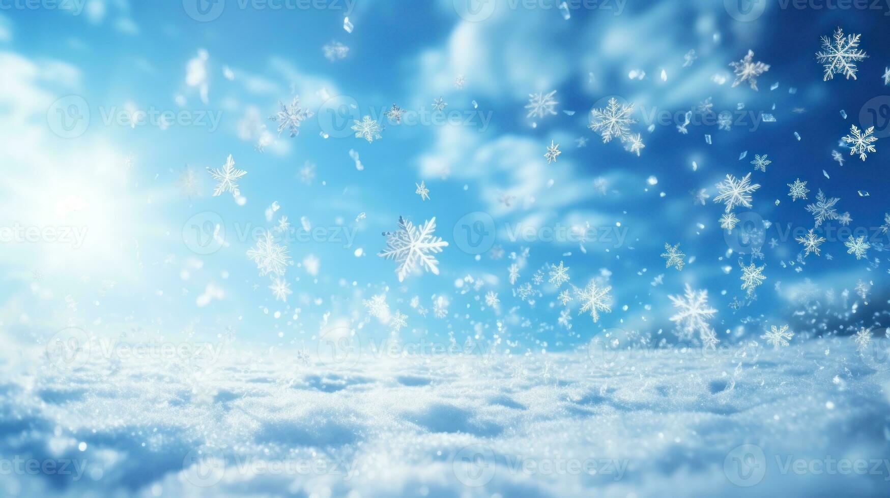 A mesmerizing scene of snowflakes drifting in the wind. Generative AI photo