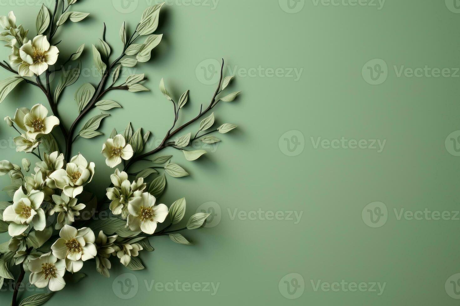 Dried Greenery on Green Background, Copy Space. Generative AI photo