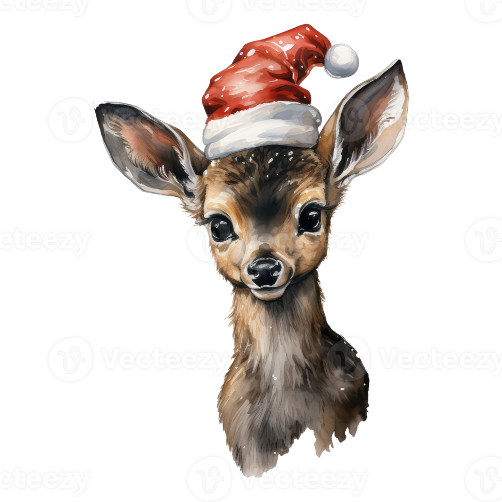 Christmas Reindeer with santa hat . AI Generated png