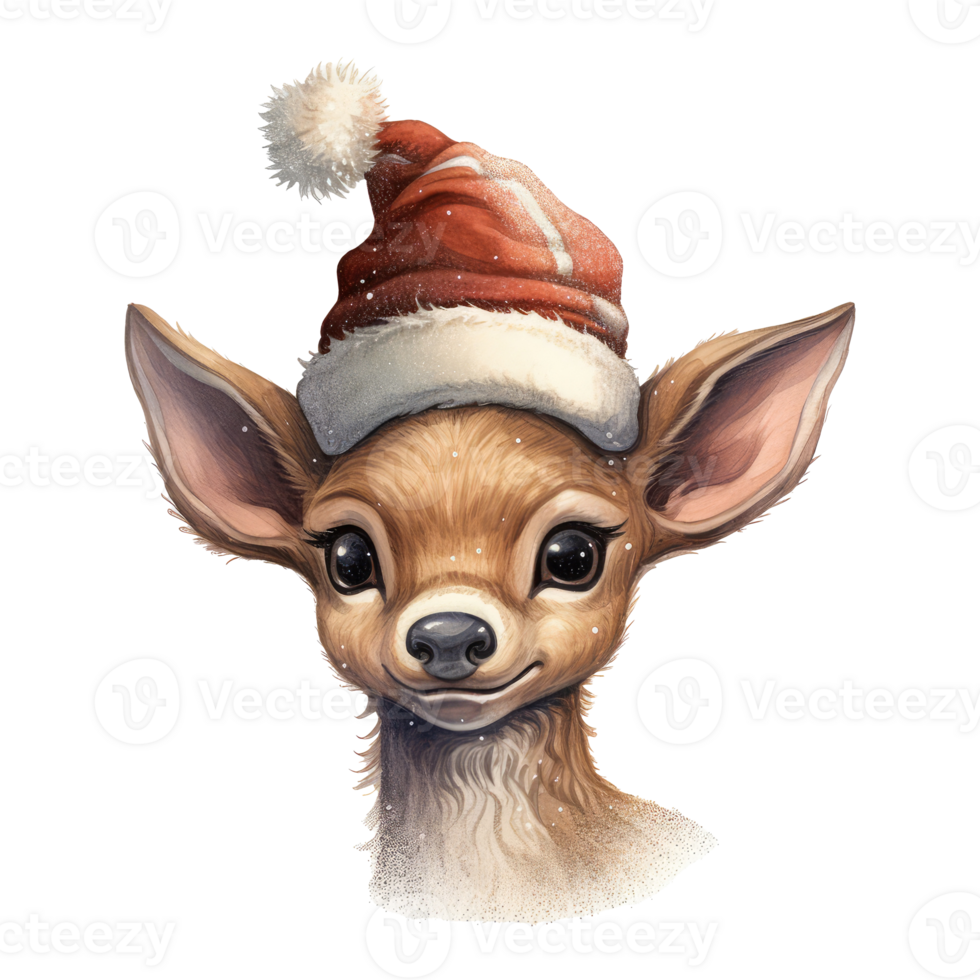 christmas Reindeer with santa hat . AI Generated png