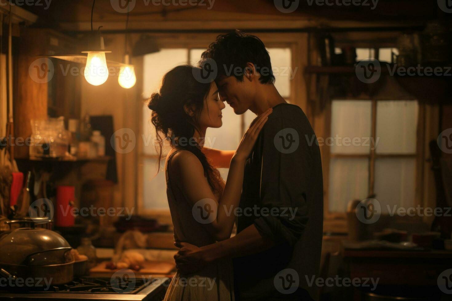 Romantic scene of a beautiful woman with her boyfriend getting married. Generative AI photo