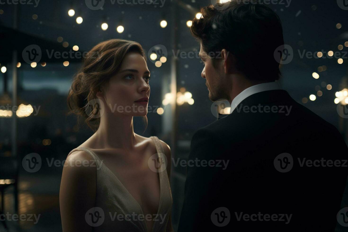 Romantic scene of a beautiful woman with her boyfriend getting married. Generative AI photo
