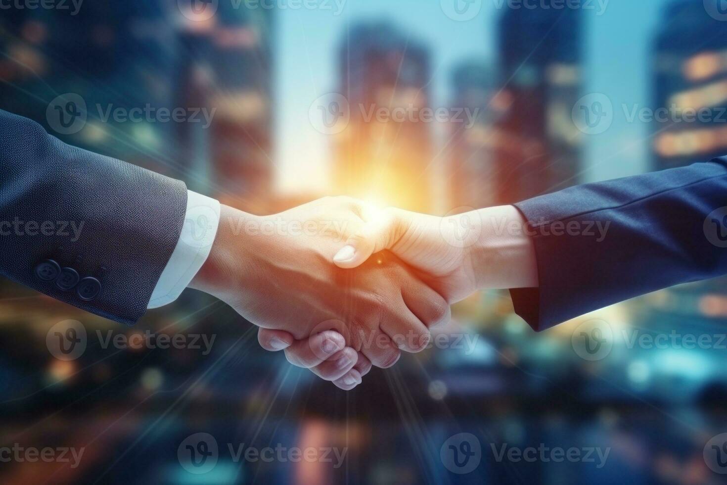 Businessmen making handshake with partner business joint venture concept. Generative AI photo