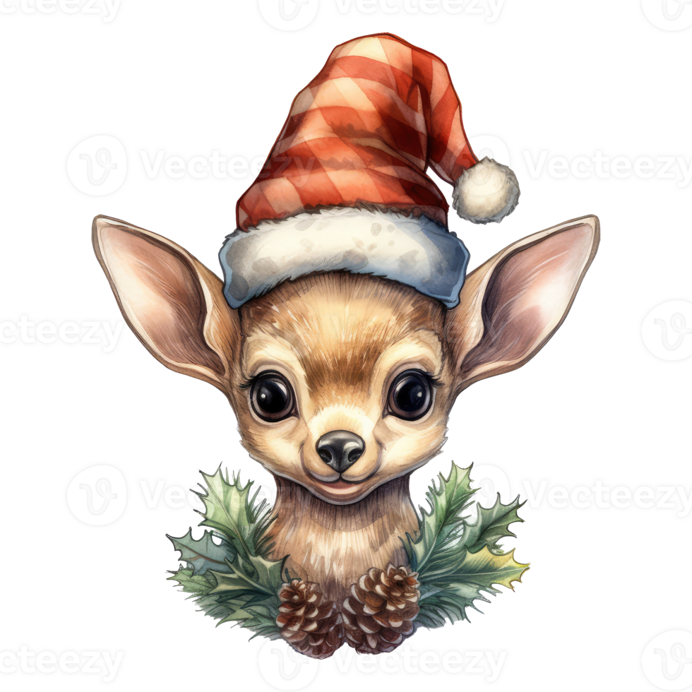 christmas Reindeer with santa hat . AI Generated png