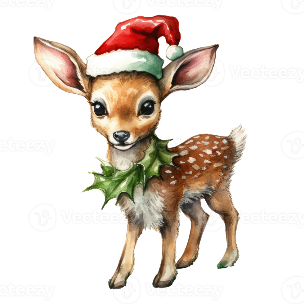 Christmas Reindeer with santa hat . AI Generated png