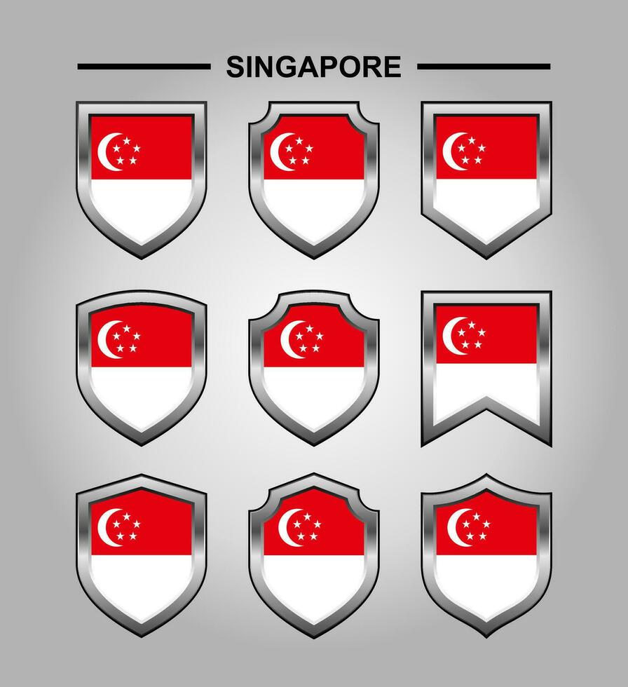 Singapore National Emblems Flag with Luxury Shield vector