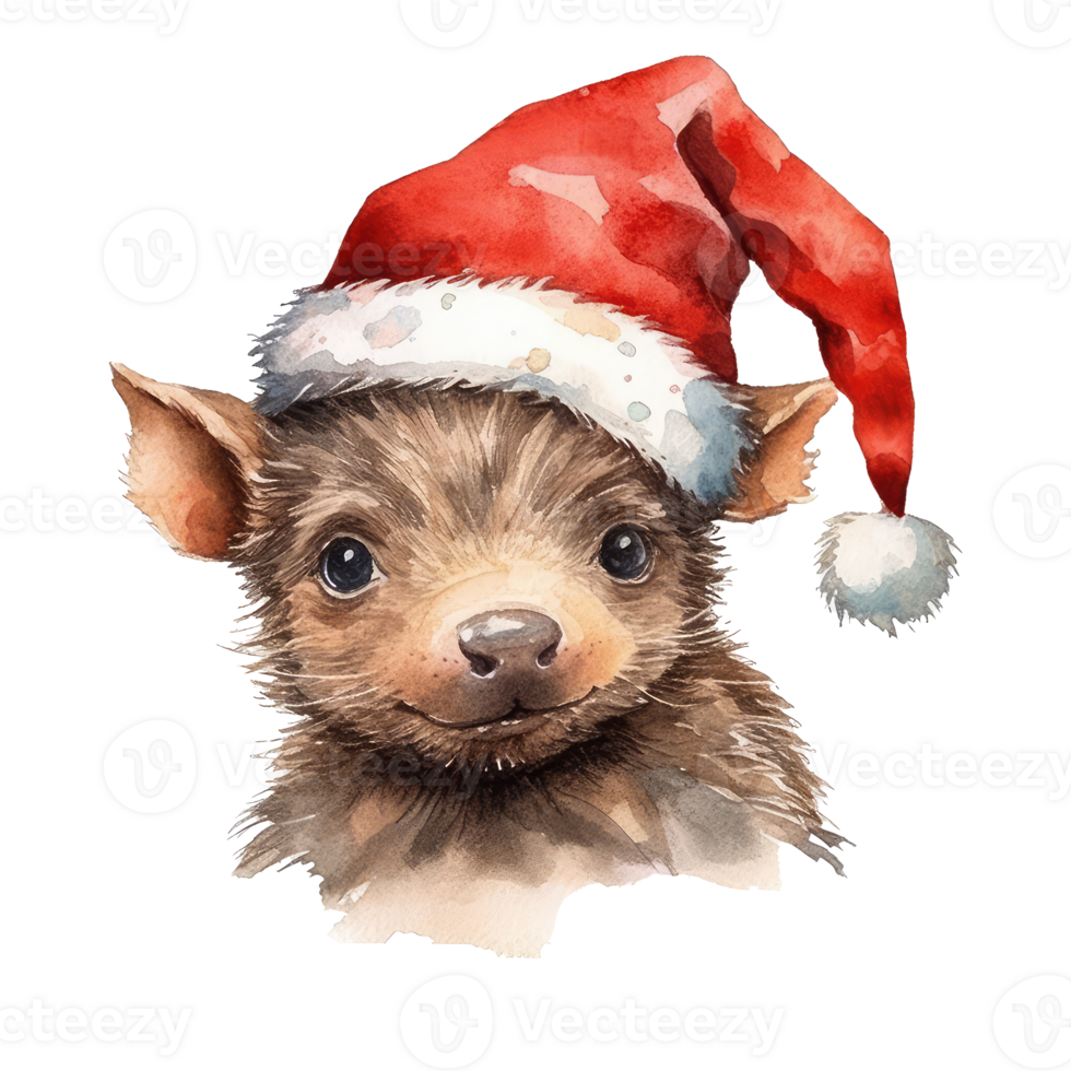 Happy cute piglet wearing a Santa hat . AI Generated png