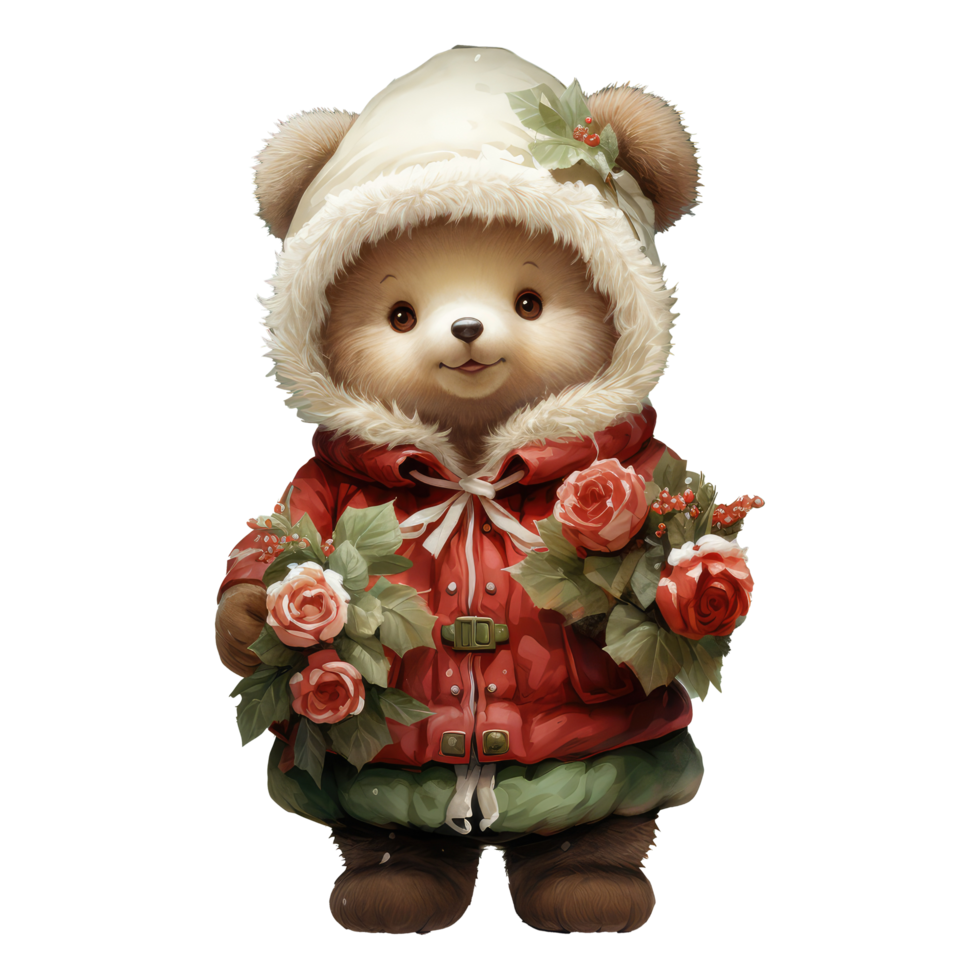 aguarela pintura Urso Natal . ai gerado png