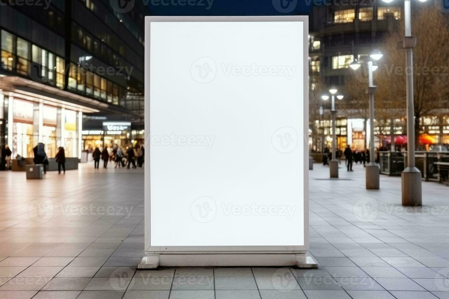 Public shopping center mall advertisement board space as empty blank white mockup. Generative AI photo