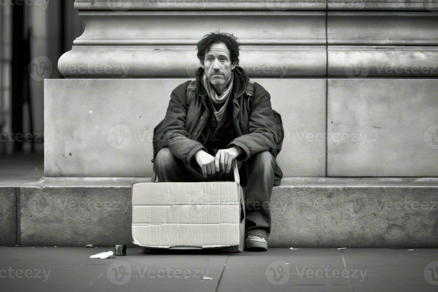 Homeless Showing Seeking Human Kindness Sign On Cardboard. Generative AI photo