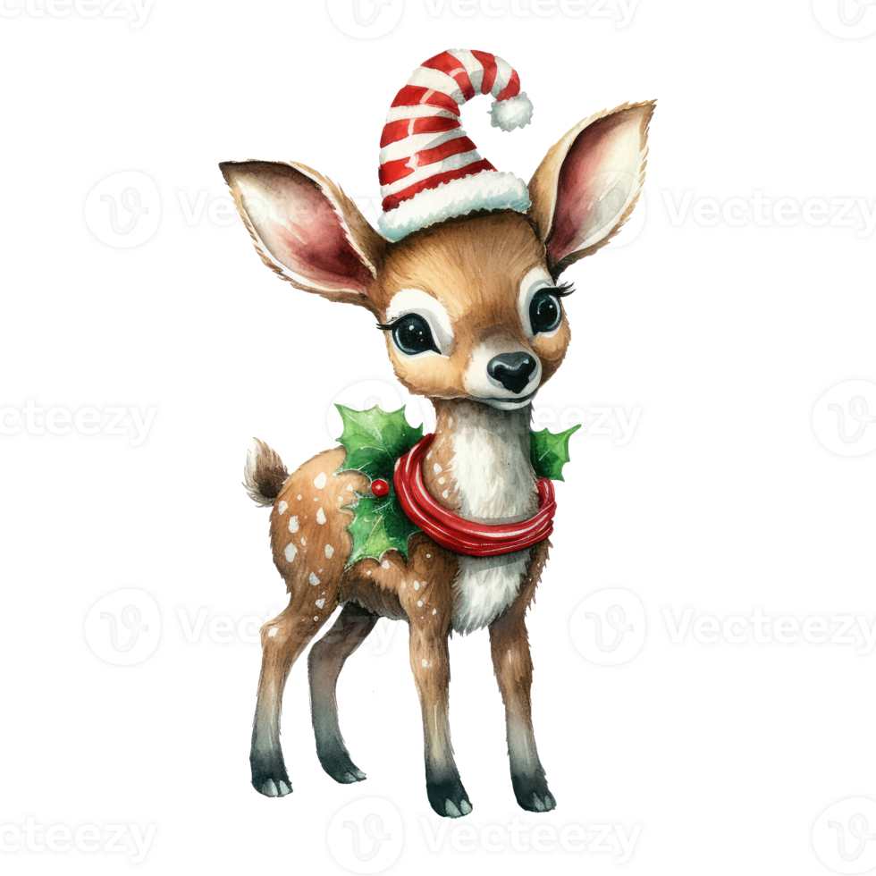 Christmas Reindeer with santa hat . AI Generated png