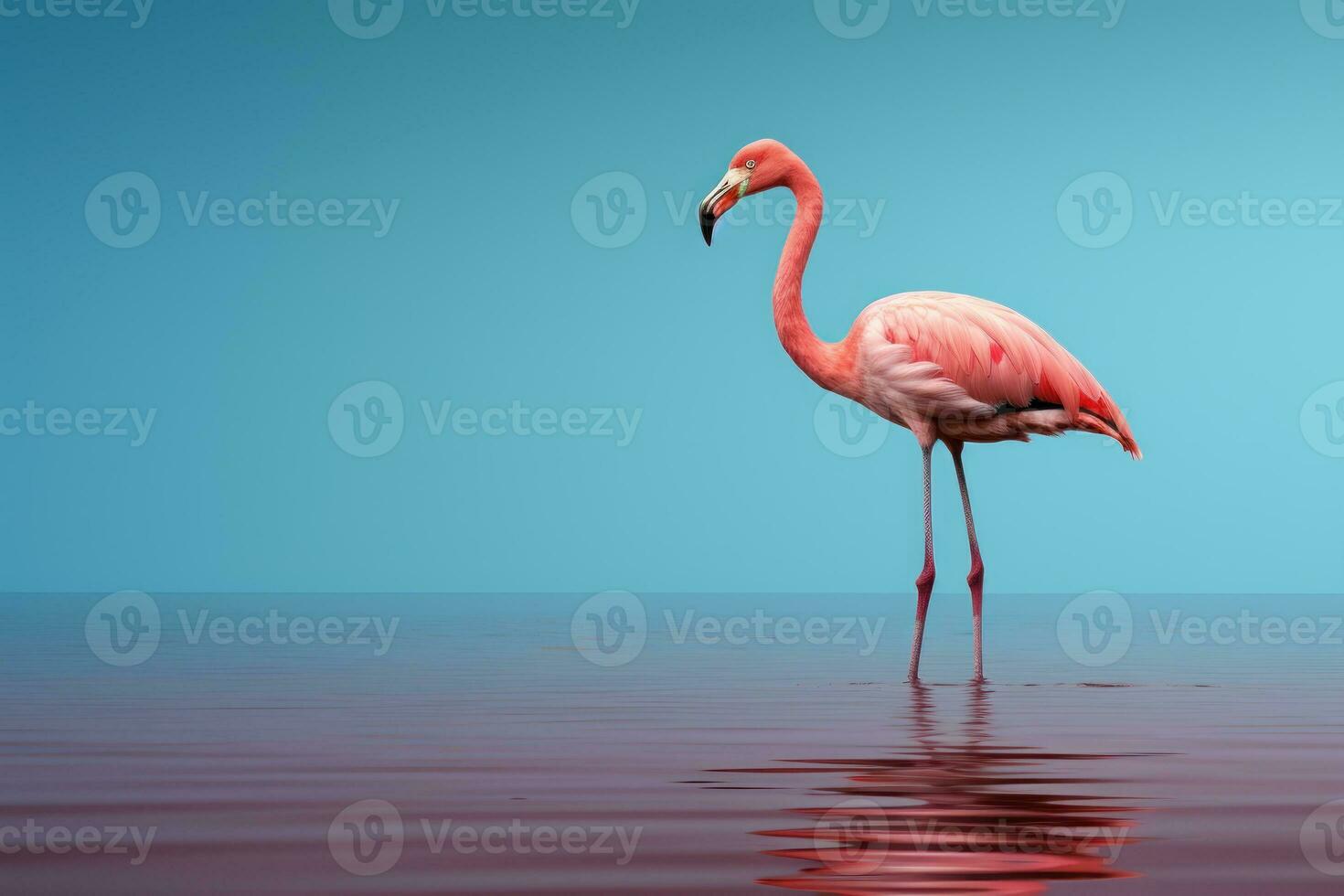 flamingo, extreme minimalism, empty space. Generative AI photo