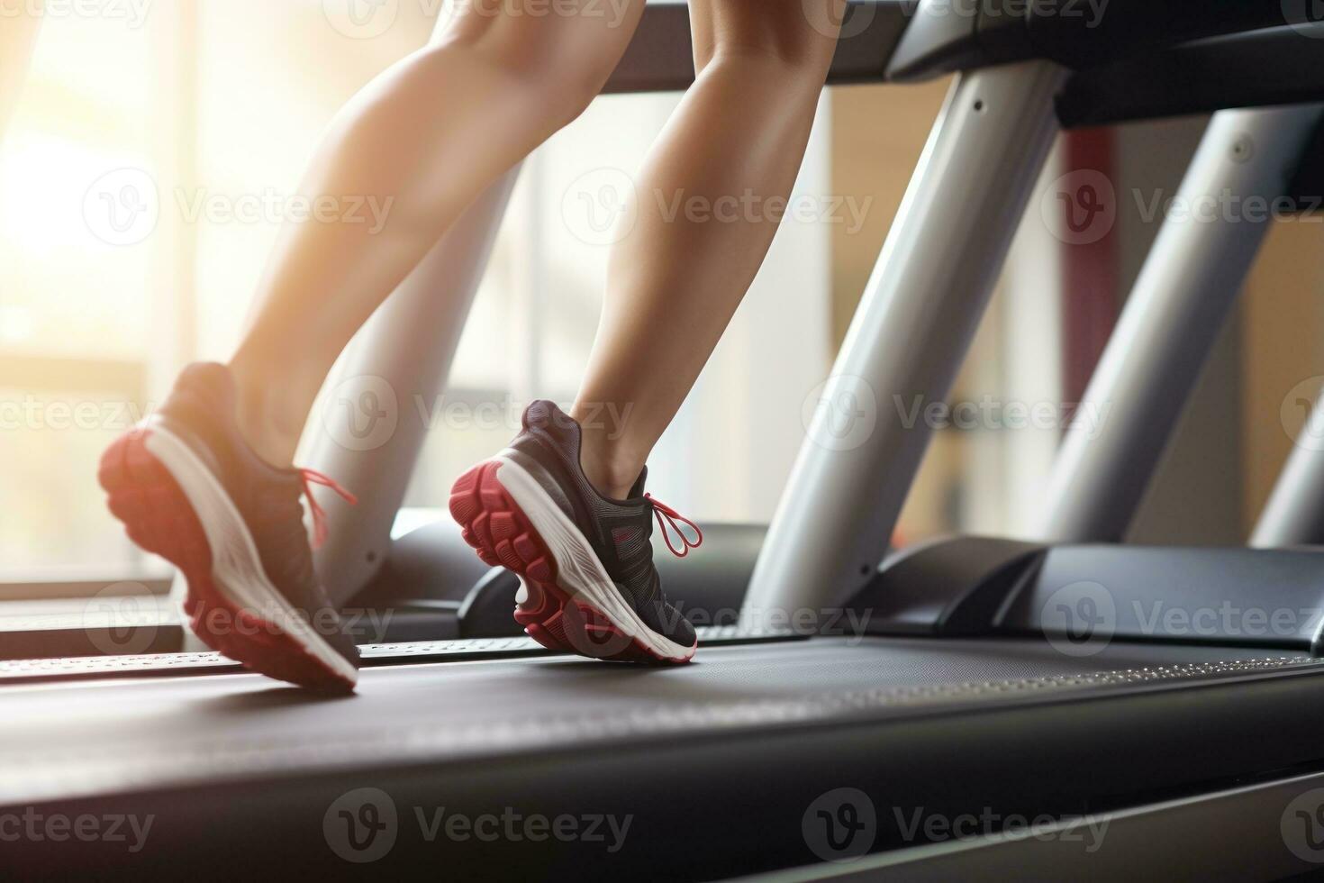 Close up of the activity of a leg running on a treadmill. Generative AI photo