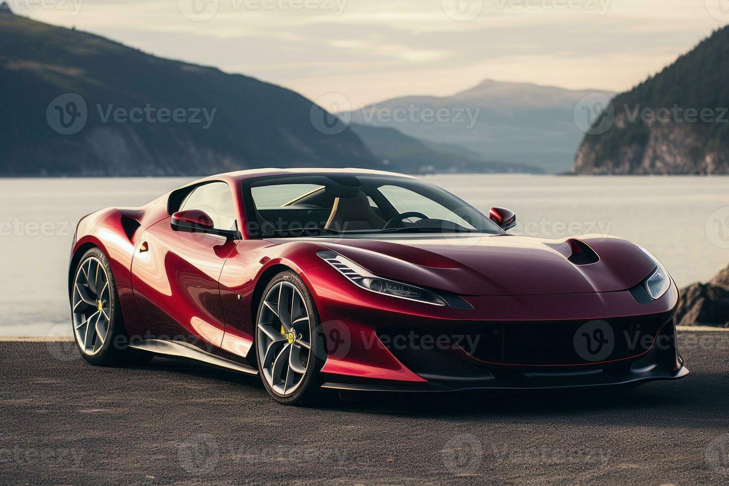 Sports car in modern urban setting. Generative AI photo