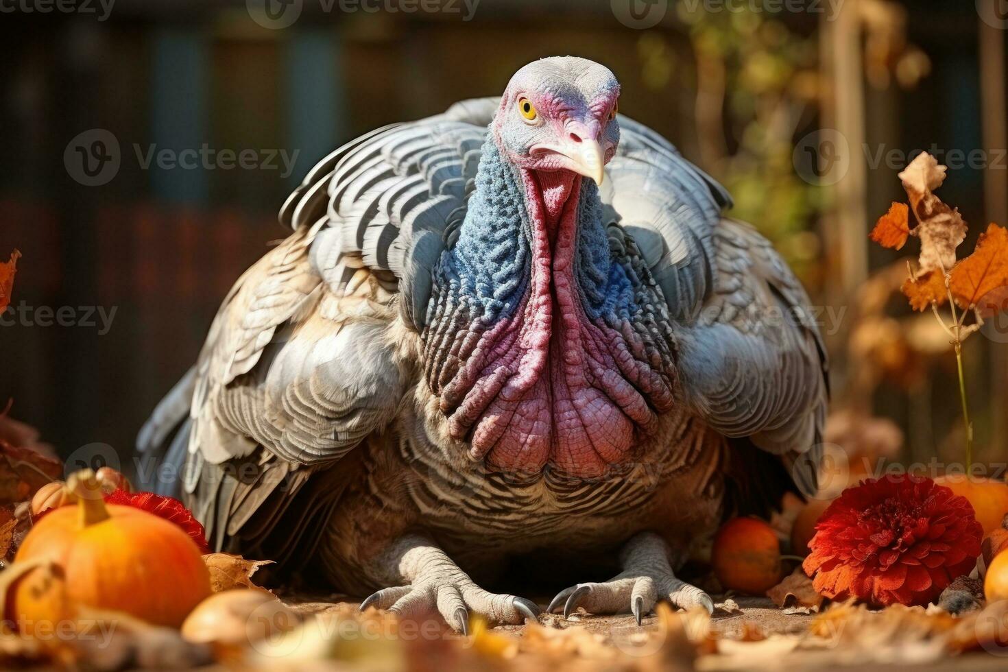 Turkeys for Thanksgiving on a wood table . Generative AI photo