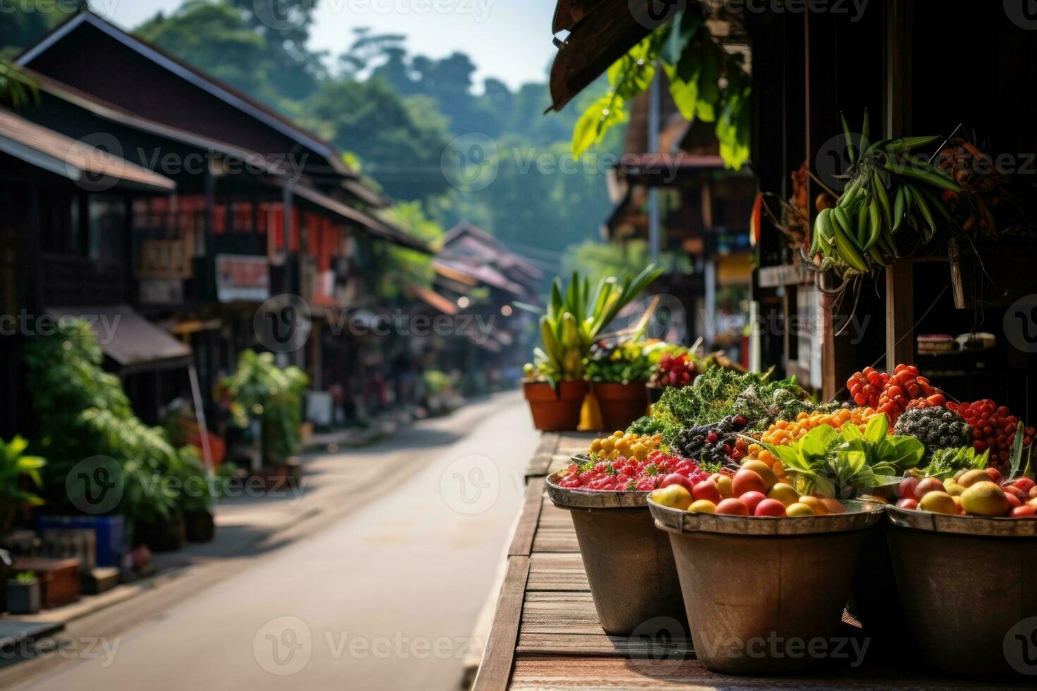 Travel concept for community product markets in Asia. Generative AI photo