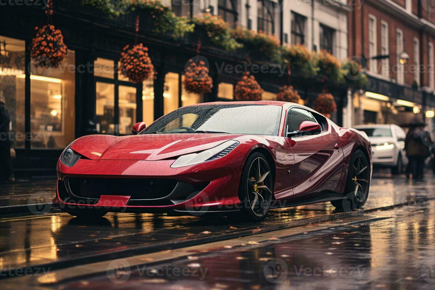 Sports car in modern urban setting. Generative AI photo