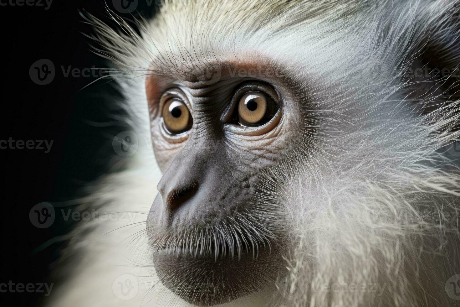 Hyper realistic extreme close up face monkey. Generative AI photo