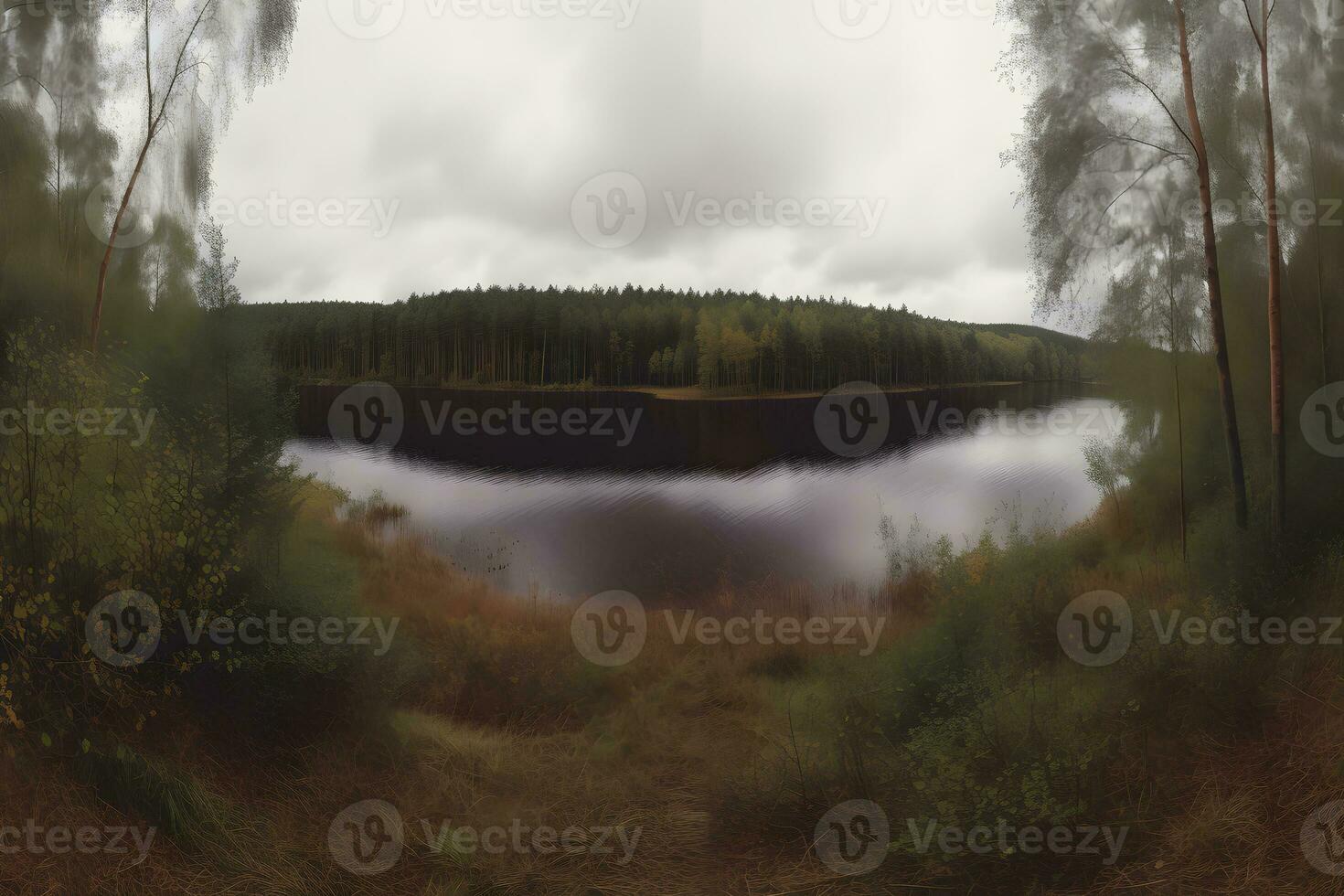 Autumn landscape near the lake. Neural network AI generated photo