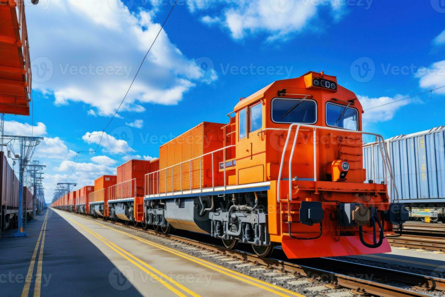 Global business of Container Cargo freight train. Generative AI photo
