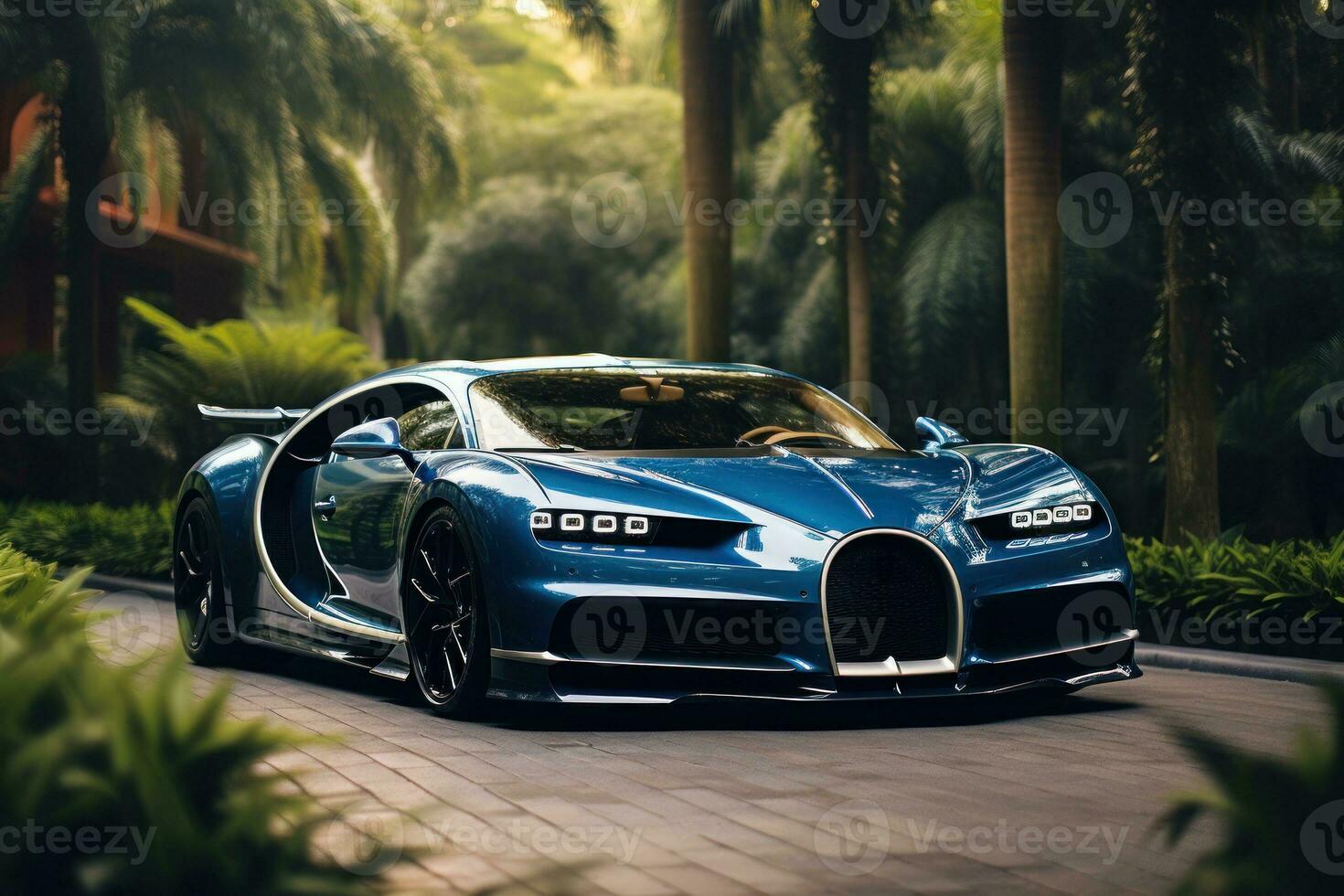 Sports car in modern urban setting. Generative AI photo