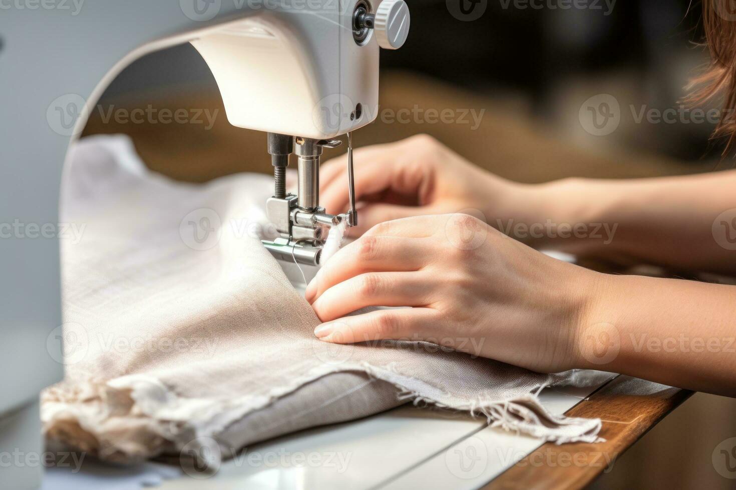 persona es trabajando en un de coser máquina. generativo ai foto
