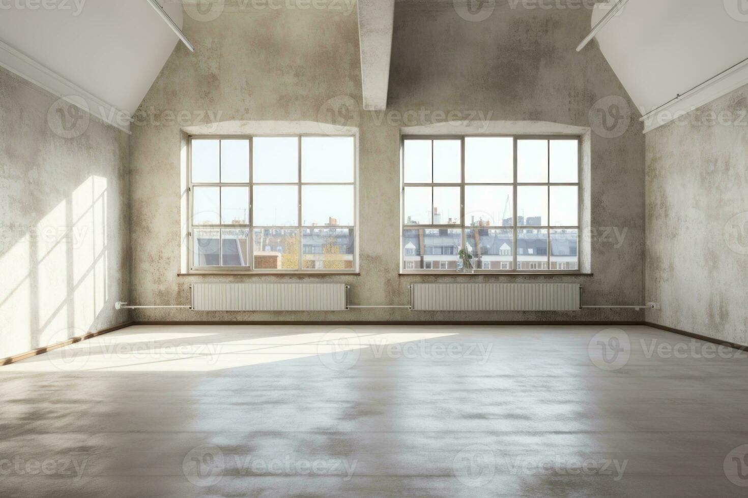 Interior empty White Loft Apartment with Grunge Look. Generative AI photo