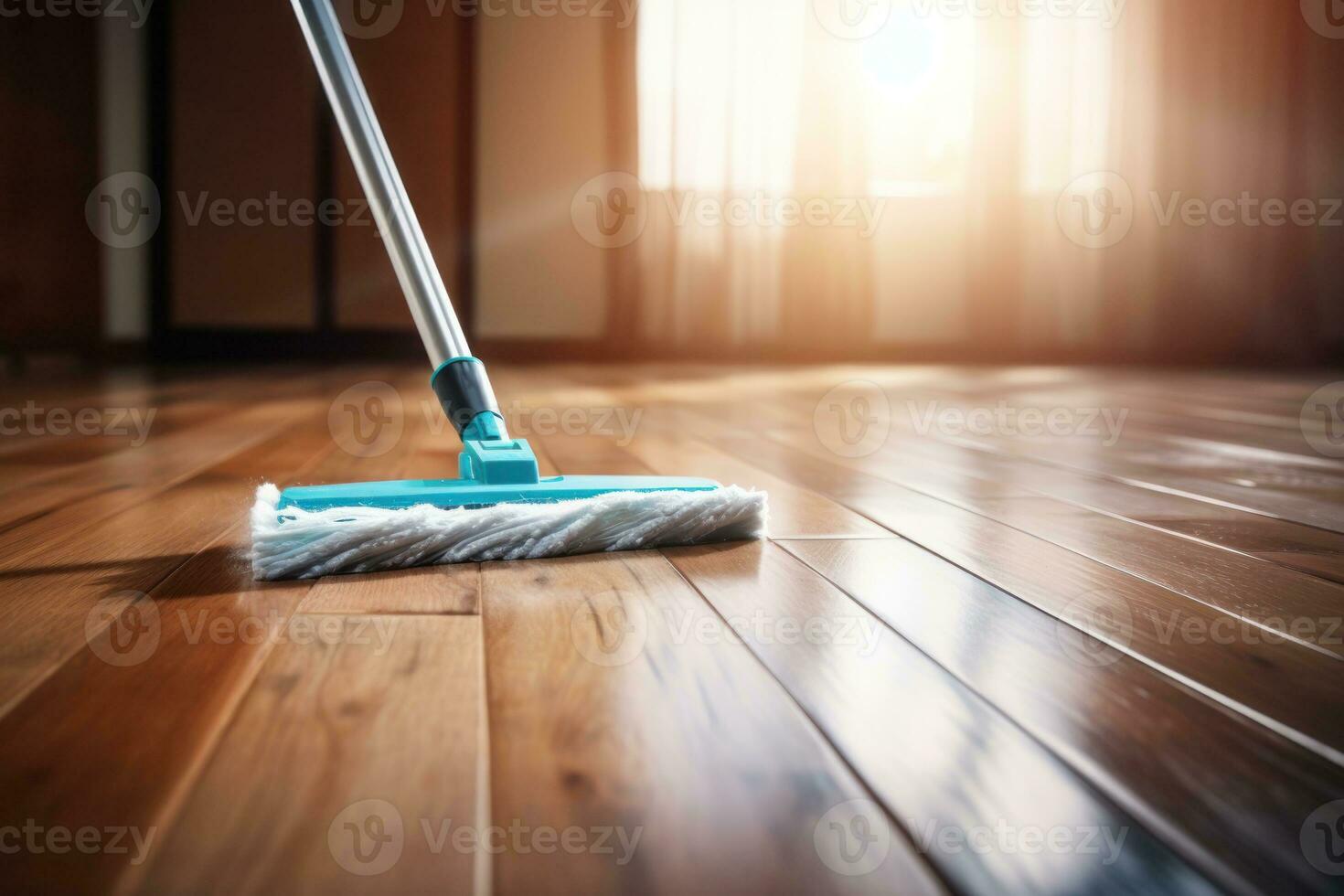 piso limpieza con multitud y limpiador espuma. limpieza herramientas en parquet piso. generativo ai foto