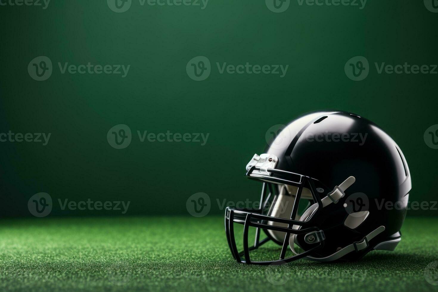 Minimalist photo of an American football helmet, artificial grass background. Generative AI