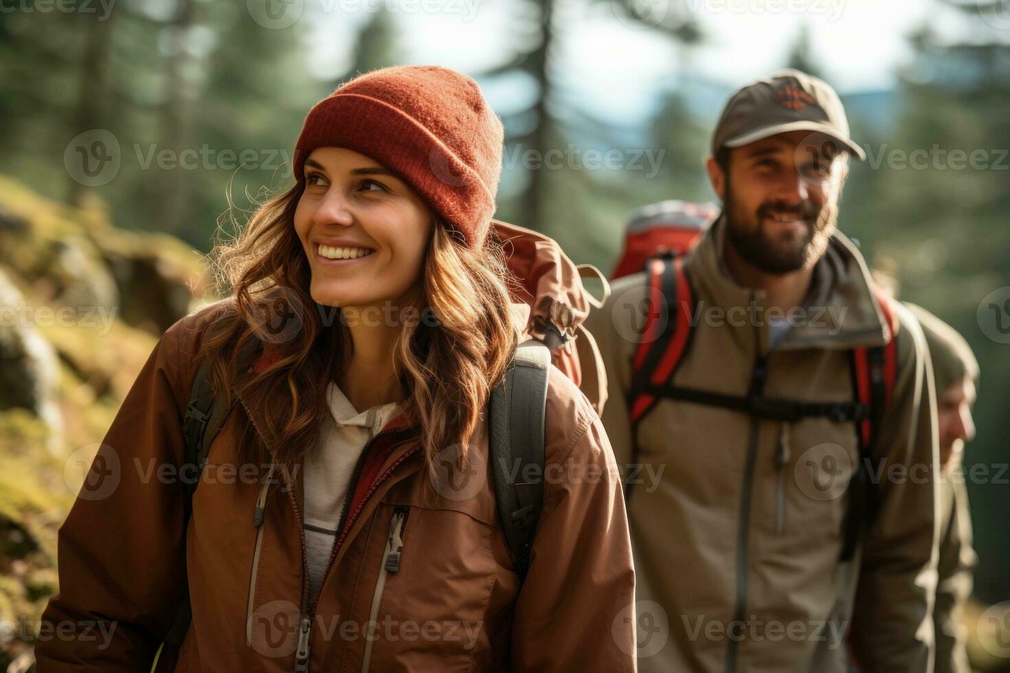 Lifestyle, An image of a couple hiking mountains. Generative AI photo