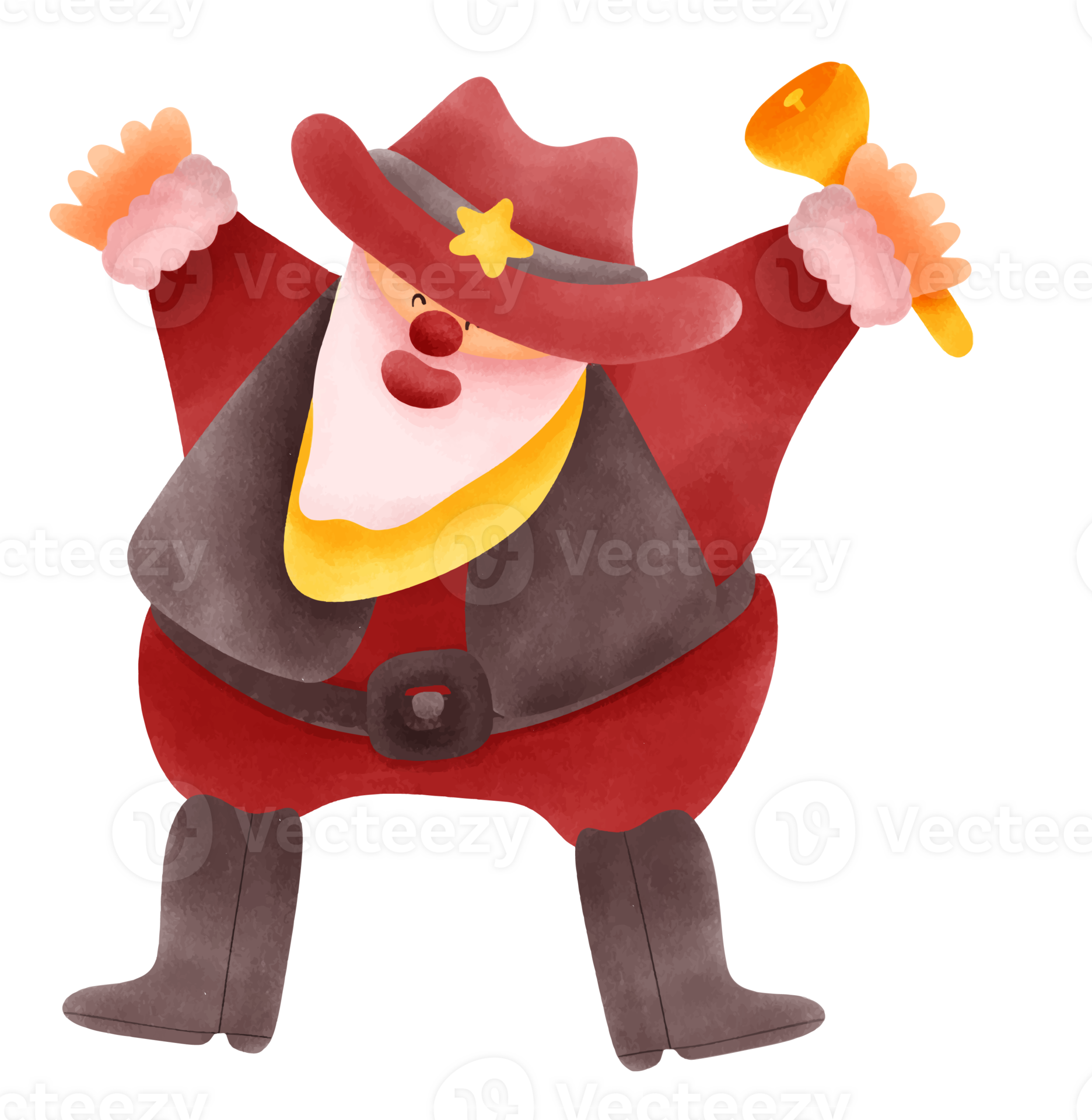 Cute Cowboy Santa in Hand Drawn Cartoon Style for Festive Christmas