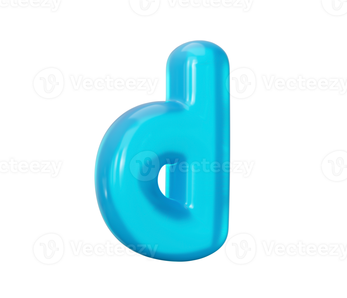 Letter d made of Aqua blue jelly liquid. 3d alphabet small letters 3d illustration png