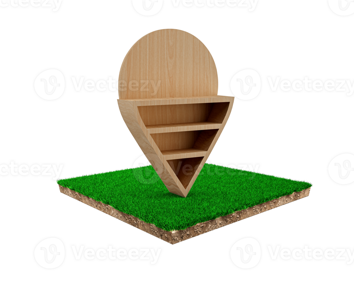 hölzern Ort Stift Symbol auf kubisch Boden Land Geologie Kreuz Sektion mit Grün Gras, Boden Ökologie. 3d Illustration. png