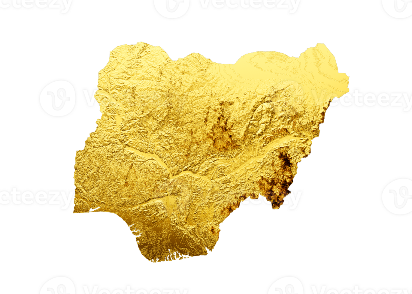 Nigeria Map Golden metal Color Height map 3d illustration png