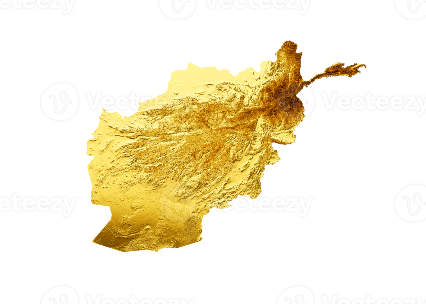 Afghanistan Map Golden metal Color Height map 3d illustration png